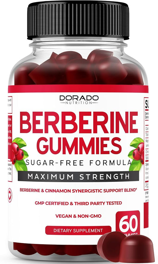 Berberine Gummies with Ceylon Cinnamon (1,200mg) Premium Sugar-Free Berberine Ceylon Cinnamon Supplement for Adults - Third-Party Tested, Non-GMO & Made in USA - 60 Count Chewable Gummies