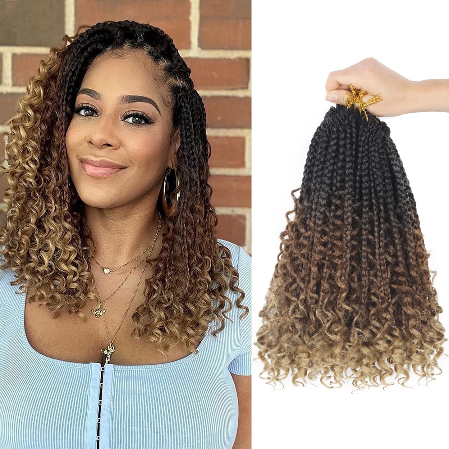 Goddess Box Braids Crochet Hair With Curly Ends 8 Inch Bohomian Box Braids Crochet Braids 8 Packs 3X Crochet Braids Synthetic Braiding Hair Extension for Black Women (8 Inch (Pack of 8), T1B-30-27)………