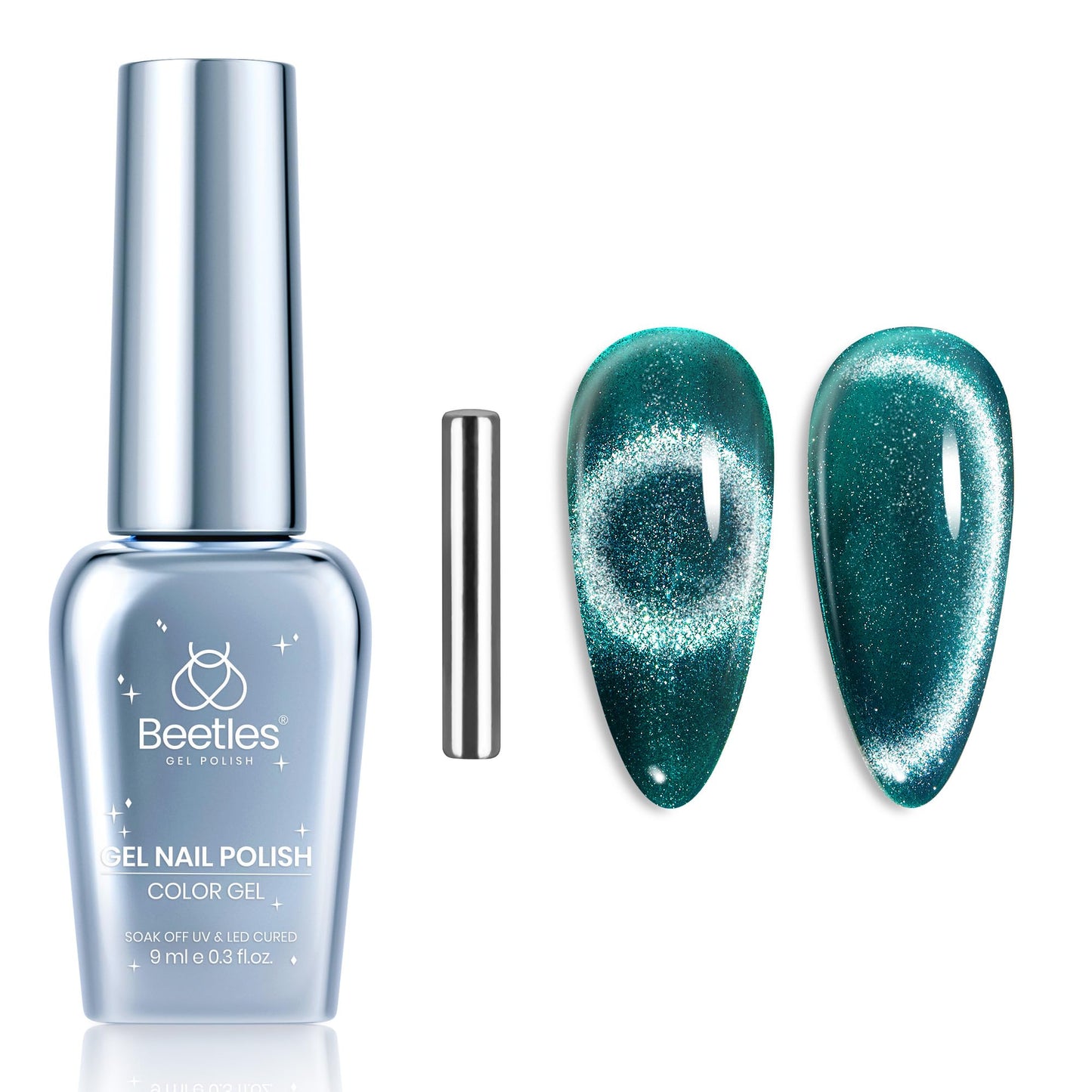 Beetles Green Cat Eye Gel Nail Polish, 15ml Glitter Gel Polish with Magnet Shimmer Green Velvet Soak Off UV LED Nail Lamp Nail Art DIY Home Manicure Design Gift for Women