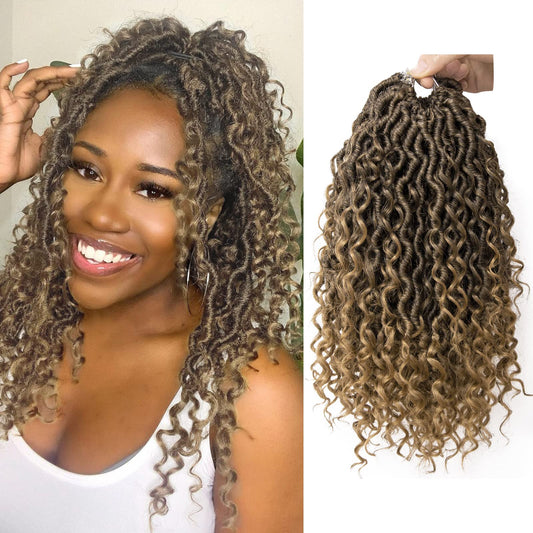 Goddess Locs Crochet Hair Short Curly Faux Locs 12Inch Pre-looped River Locs Hippie Locs Bohemian Crochet Braids for Black Women (1B/27, 12inch)