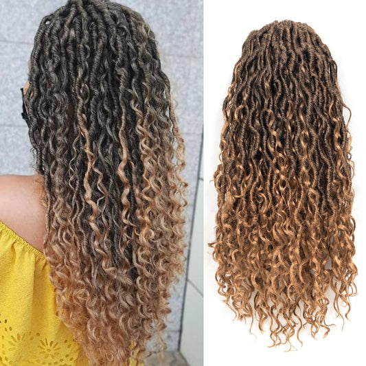 Goddess Locs Crochet Hair 14 Inch 8 Packs Faux Locs Crochet Hair for Black Women Boho Pre Looped Crochet Locs with Curly Ends River Locs Crochet Hair (1B/27)