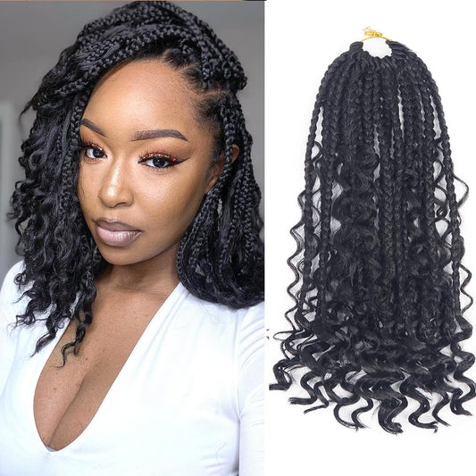 Goddess Box Braids Crochet Hair With Curly Ends 10 Inch Bohomian Box Braids Crochet Braids 1 Packs 3X Crochet Braids Synthetic Braiding Hair Extension for Black Women (10 Inch (Pack of 1), 1B)……