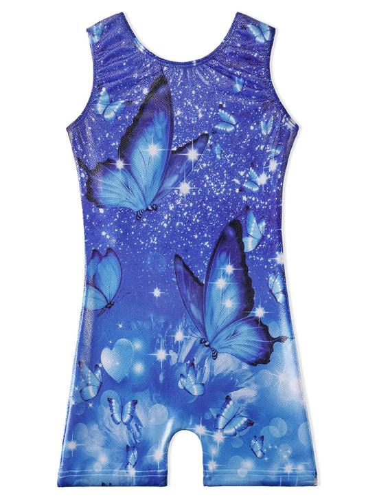 Belovance Gymnastics Leotards for Girls 3t 4t Kid Dance Outfit Sparkly Blue Butterfly Biketard Toddlers Child (Blue Butterfly, 3-4 Years)