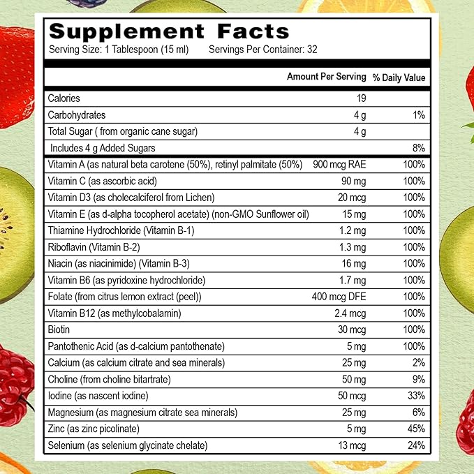 Go Healthy Liquid Multivitamin for Women, Men, Teens, 50 Plus – Vegan Vitamin & Mineral Supplement, Adult Energy & Immune Support, Easy-to-Absorb, Delicious Fruit Flavor – 32 Servings