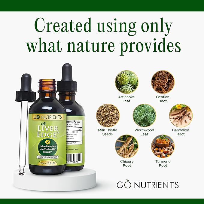 Go Nutrients Liver Edge – Milk Thistle Supplement for Liver Cleanse, Detox & Repair with Artichoke Extract for Health & Fatty Liver Support, Organic Liquid Drops & Tincture - 2 oz, 48 Servings