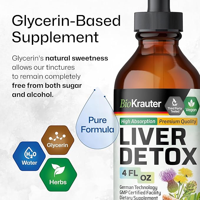 BIO KRAUTER Liver Detox Liquid - Liver Cleanse Detox Liquid Drops - Milk Thistle, Chanca Piedra, Turmeric, Dandelion, Artichoke - Vegan Drops 4 Fl. Oz.