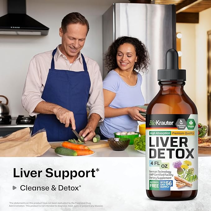 BIO KRAUTER Liver Detox Liquid - Liver Cleanse Detox Liquid Drops - Milk Thistle, Chanca Piedra, Turmeric, Dandelion, Artichoke - Vegan Drops 4 Fl. Oz.