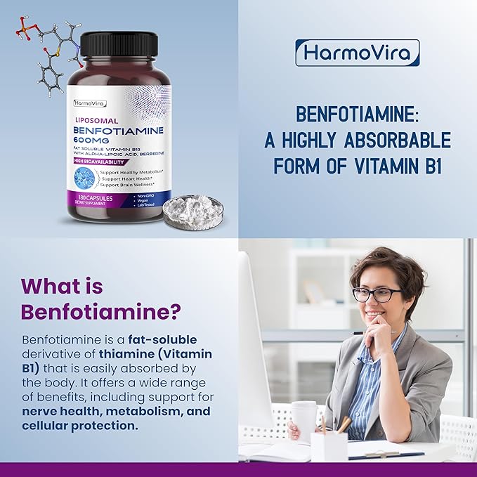 Benfotiamine (Fat-Soluble Vitamin B1) with Alpha-Lipoic Acid & Berberine – Advanced Formula – Supports Healthy Metabolism – 180 Capsules (Pack of 1) – Made in The USA