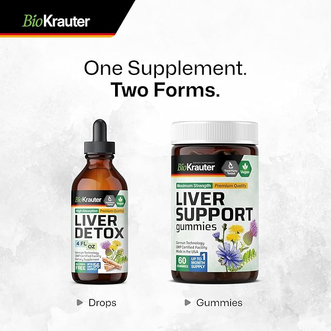 BIO KRAUTER Liver Detox Liquid - Liver Cleanse Detox Liquid Drops - Milk Thistle, Chanca Piedra, Turmeric, Dandelion, Artichoke - Vegan Drops 4 Fl. Oz.