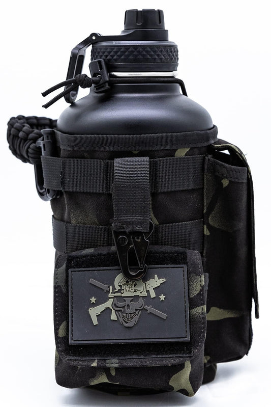Iron Infidel Battle Bottle - Half Gallon Insulated Water Bottle with Paracord Handle - Large 64 oz Stainless Steel Water Jug & Rugged, Removable Sleeve For Keys, Wallet, Phone (Black Camo 2 Liter)