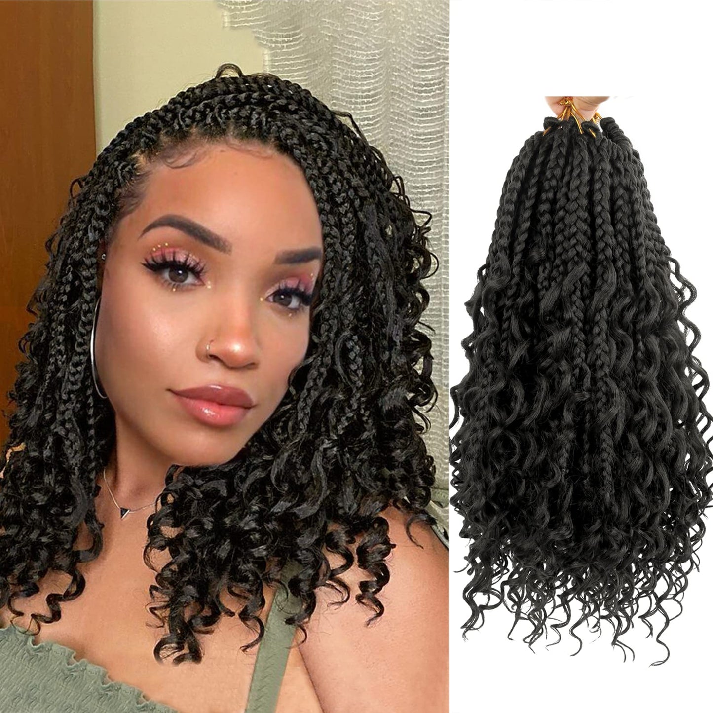 Goddess Box Braids Crochet Hair With Curly Ends 12 Inch Bohomian Box Braids Crochet Braids 8 Packs 3X Crochet Braids Synthetic Braiding Hair Extension for Black Women(12 Inch (Pack of 8), #2)………