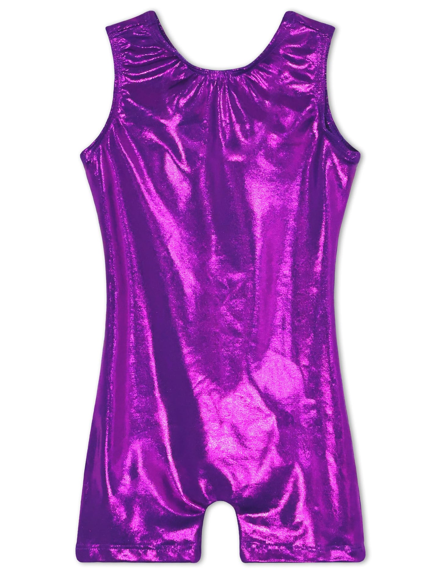 Biketards for Girls Gymnastics Leotards with Shorts Size 6-7 Years Old Sparkly Metallic Solid Purple Sleeveless Unitard
