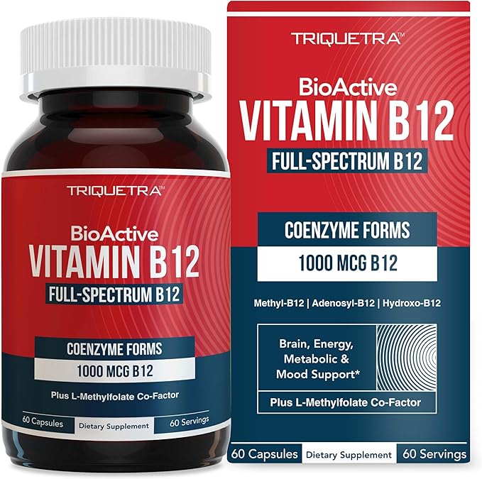 BioActive Vitamin B12 1000 mcg | All 3 BioActive B12 Forms Plus Methylfolate Cofactor - Methyl B12, Adenosyl B12 & Hydroxy B12 | Supports Energy, B12 Levels & Mood | Vegan, Non-GMO (60 Servings)