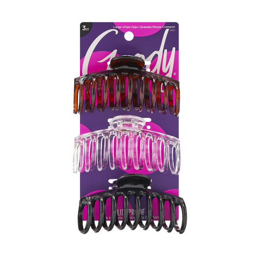 Goody Classics Large Sprial Claw Clips , Assorted Colors - Great for Easily Pulling Up Your Hair - Pain-Free Hair Accessories for Women, Men, Boys, and Girls, 3 Count (Pack of 1)