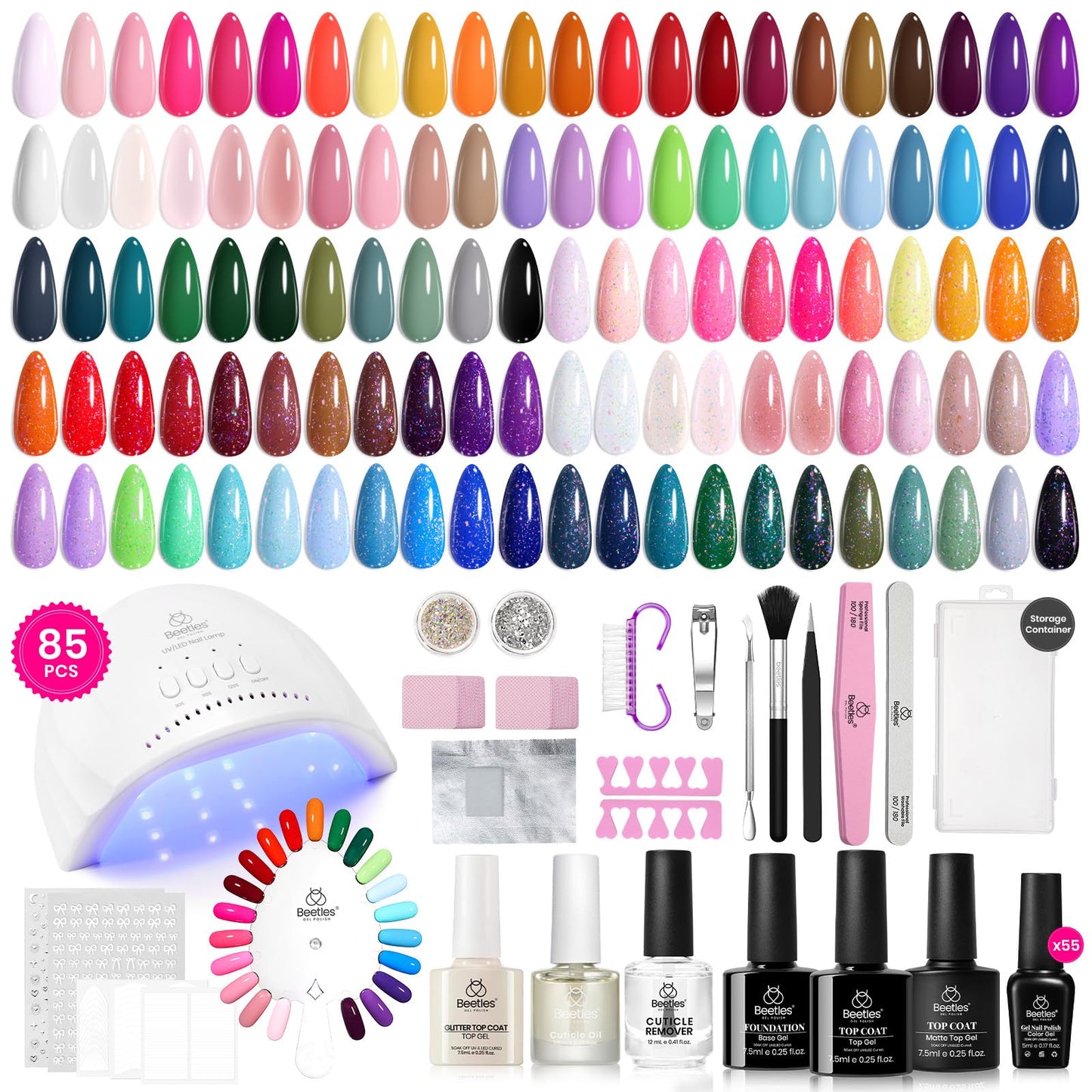 Beetles 85 Pcs Gel Nail Polish Kit with U V Light 55 Colors Gel Nail Kit for Beginners with Everything at Home Gel Polish Manicure Winter Nail Art Jelly Nails Emotional Spectrum Collection