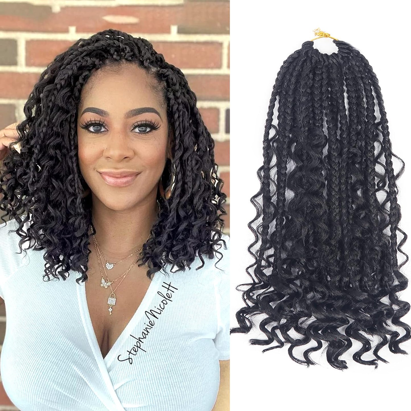 Goddess Box Braids Crochet Hair With Curly Ends 8 Inch Bohomian Box Braids Crochet Braids 1 Packs 3X Crochet Braids Synthetic Braiding Hair Extension for Black Women (8 Inch (Pack of 1), 1B)……