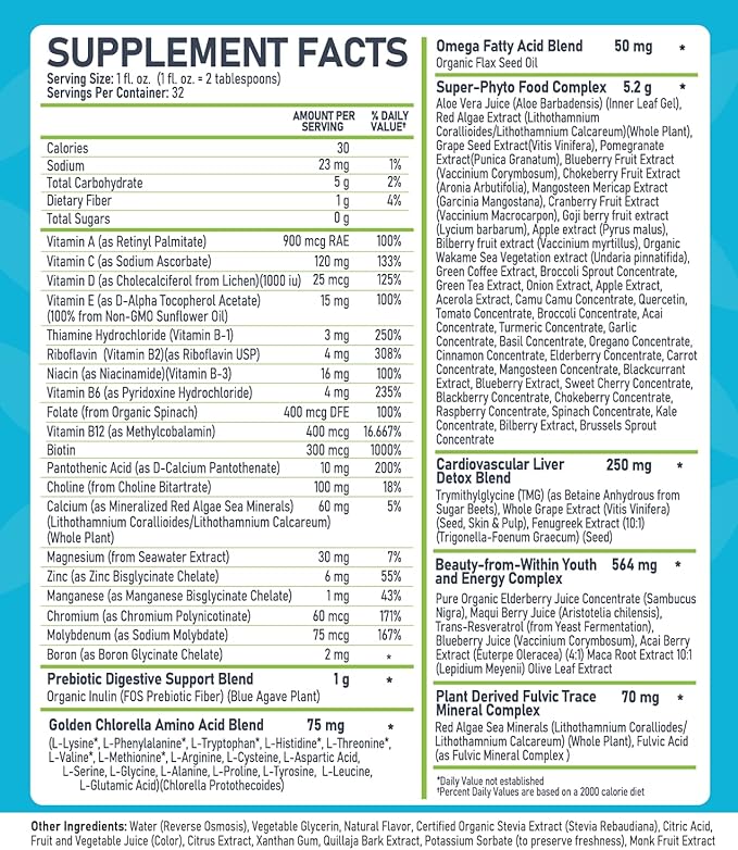 Bio Naturals Liquid Whole Food Multivitamin for Men & Women with Over 100 Ingredients - Superfoods, Omegas, Organic Extracts - 100% Vegan - 32 oz