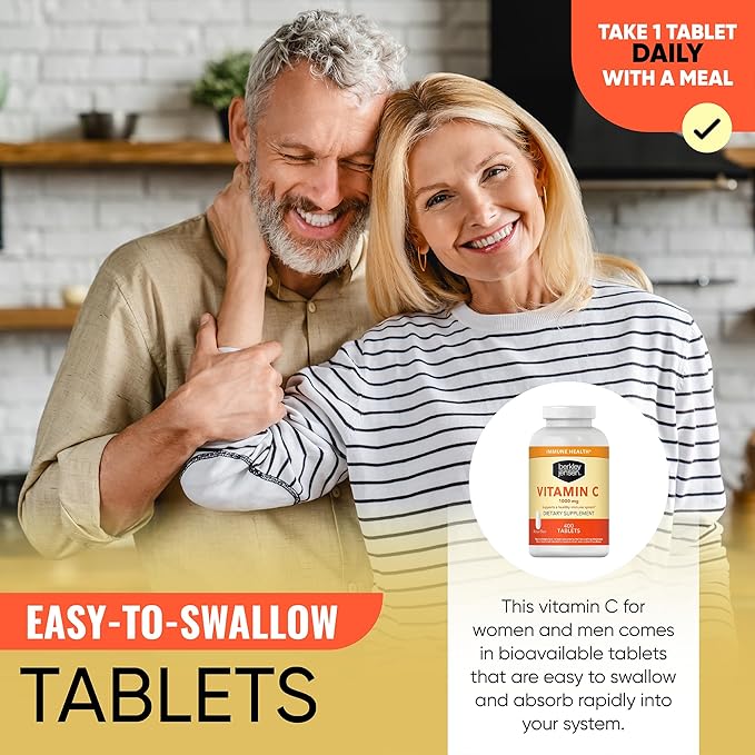 berkley jensen 1000 mg Vitamin C Supplement (400 Tablets), Extra Strength Daily Immune Defense Support for Men and Women, Sugar and Gluten Free Ascorbic Acid, Pure