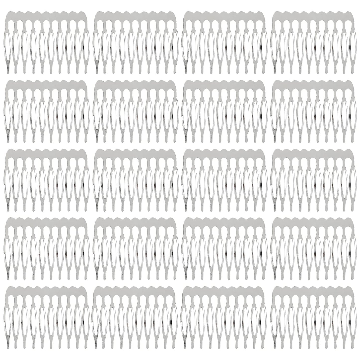 Lawie 20 Pack Bulk 10 Teeth Silver Metal Side Hair Combs Plain Blank Crafting DIY Wire Slide Combs Wedding Bridal Veil Combs Decorative Crowns Headpiece French Twist Clip Hair Accessories for Women