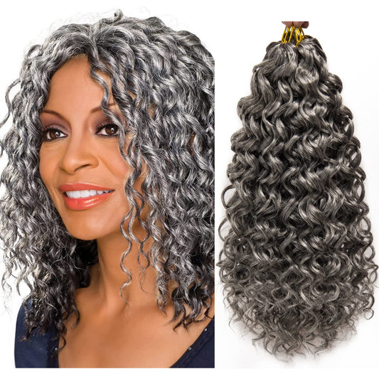 GoGo Curl Crochet Hair Water Wave Curly Crochet hair for Women Grey Synthetic Bohemian Crochet Braid Deep Wave Braiding Hair Extensions (12 inch(Pack of 6), Grey)