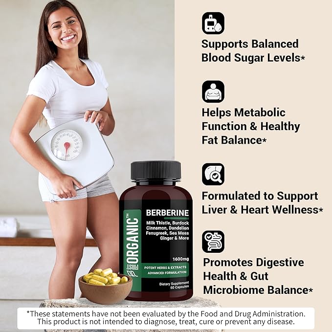 Berberine HCL+ Complex 1600mg - 60 Capsules - Supports Cardiovascular, Liver & Gut Health with Ceylon Cinnamon, Milk Thistle & Gut Blend - Third-Party Tested, Vegan, Non-GMO, Gluten-Free