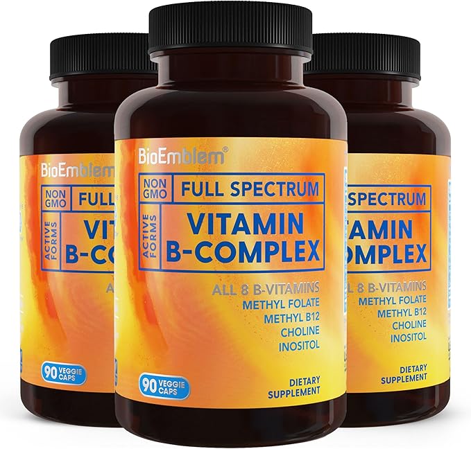 BioEmblem B Complex Vitamins | Complete B-Vitamin Formula with Active Methylated Forms | Supports Energy, Mental Clarity & Immune Health | Non-GMO, Vegan, Soy-Free, Gluten-Free |270 Capsules