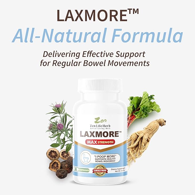 LAXMORE I Poop More Max Strength 100% Natural Plant-Based Supplement (60 Capsules)