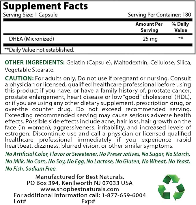 Best Naturals DHEA 25 mg & Vitamin D3 5000 IU