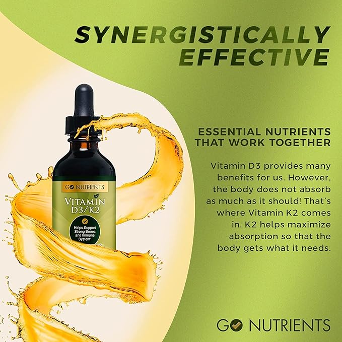 Go Nutrients Liquid Vitamin D3 with K2 (MK-7) Drops & Prostate Edge Prostate Supplement for Men with Pygeum and Saw Palmetto Extract Vitamin D3 and K2 Liquid Vitamin Drops That Help Emotional State