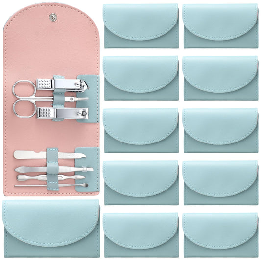 Lanties 12 Set Manicure Set Bulk Mini Manicure Nail Clipper Kit 7 in 1 Stainless Steel Professional Nail Care Pedicure with Travel Portable Bag Grooming Kits for Women Men Home(Green)
