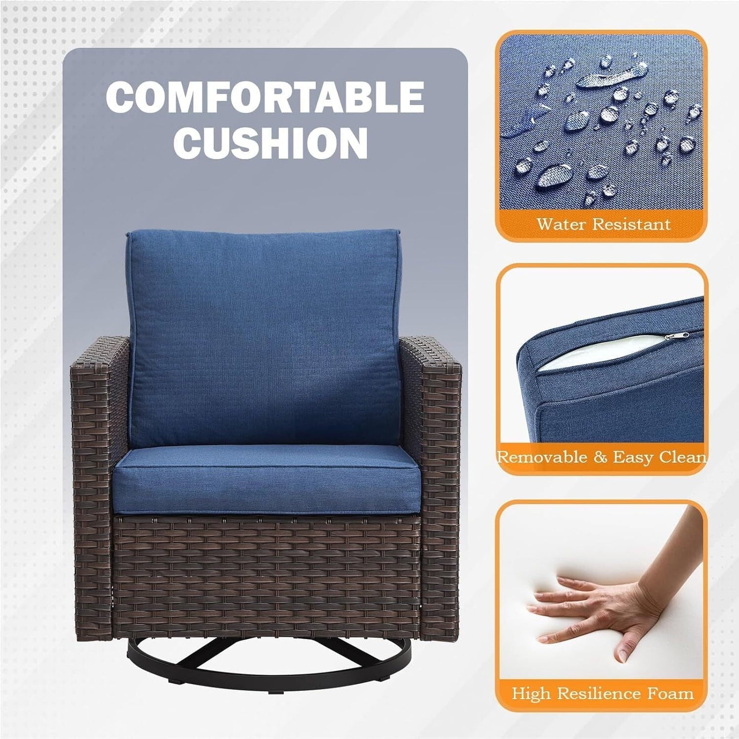 Bellefurn Outdoor Swivel Rocker Patio Chairs with Side Table,Patio Swivel Chairs Set of 2 Wicker Patio Swivel Rocking Chairs Set Patio Furniture Set for Porch Balcony Garden Deck Yard