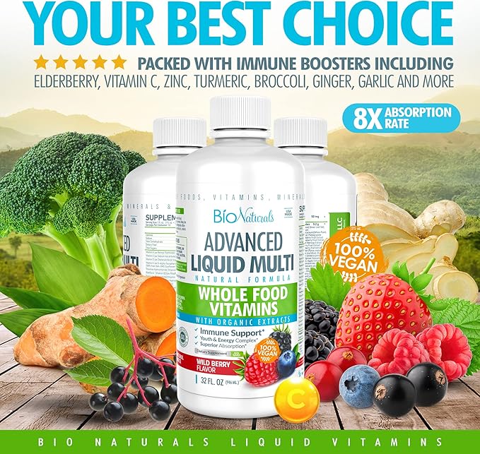 Bio Naturals Liquid Whole Food Multivitamin for Men & Women with Over 100 Ingredients - Superfoods, Omegas, Organic Extracts - 100% Vegan - 32 oz