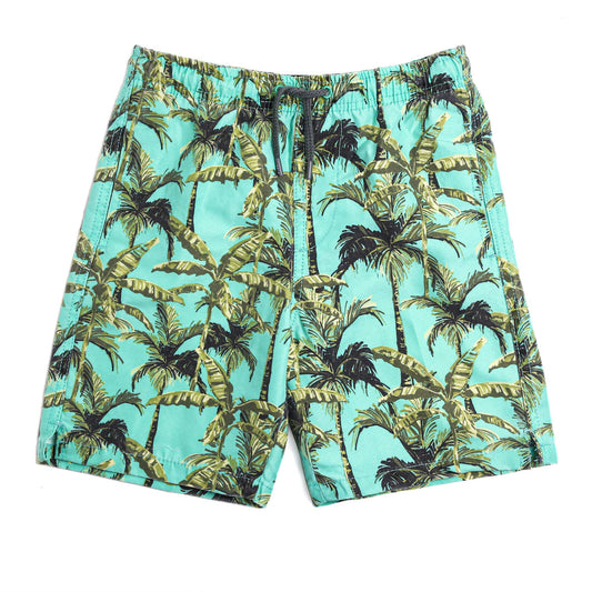 INGEAR Boys Swim Trunks Quick Dry Bathing Suit with Elastic Waistband, UPF 50+ Sun-Blocking Fabric, Perfect for Beach Boys Vacation, Surfing, Swimming Washable Swimwear (Paml Trees, 6/7)