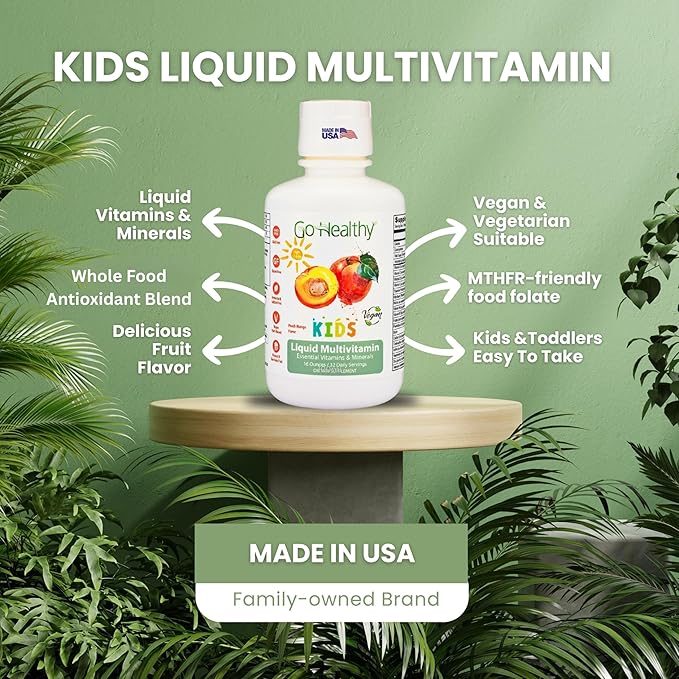Go Healthy Kids Liquid Multivitamin - Vegan Vitamin Supplement Supports Children's Growth, Development & Immune Health, Ages 1 & Up, 32-64 Servings (1/2-1 Tablespoon/Day)