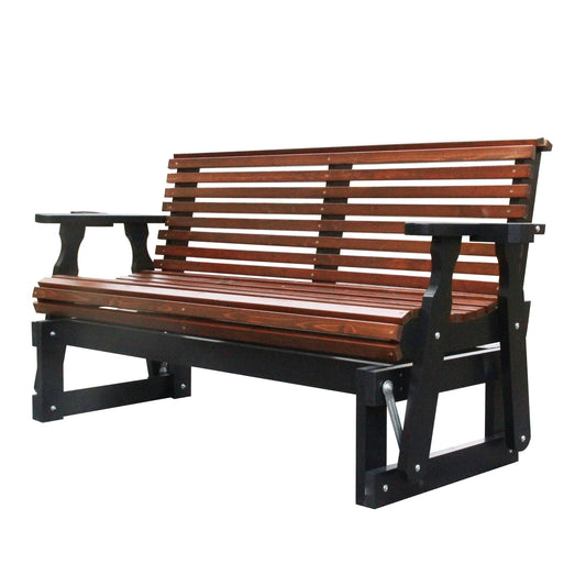 Beneouya Outdoor Glider Bench, Wooden Glider Chair with Cup Holders for Backyard, Garden Porch, Home, Dark Grey and Dark Brown