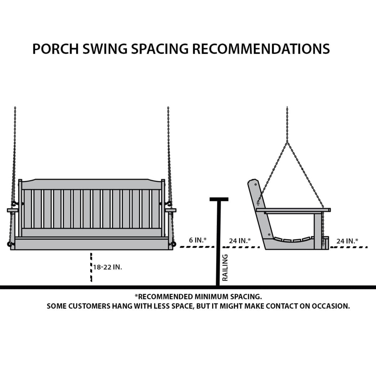 LA Swings Cypress Roll Back Porch Swing, 5 Foot, Unfinished