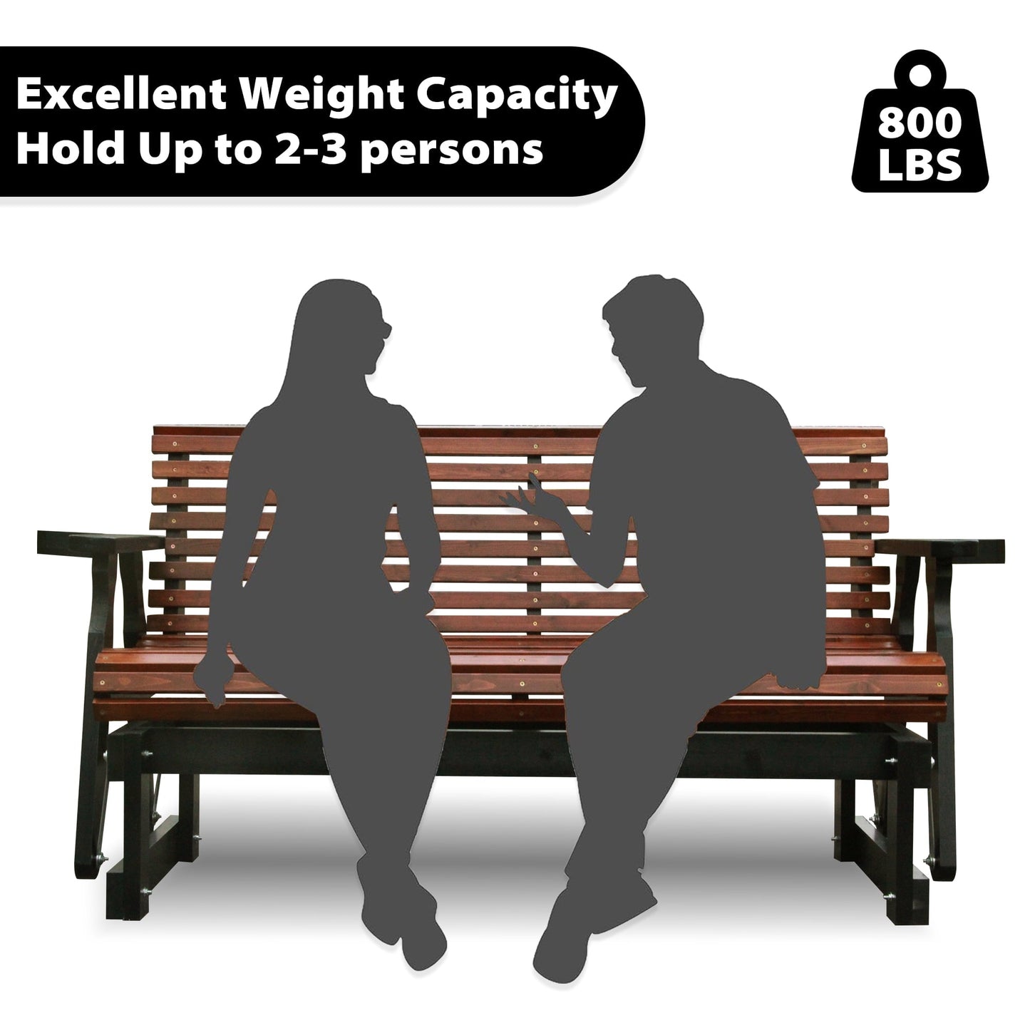 Beneouya Outdoor Glider Bench, Wooden Glider Chair with Cup Holders for Backyard, Garden Porch, Home, Dark Grey and Dark Brown