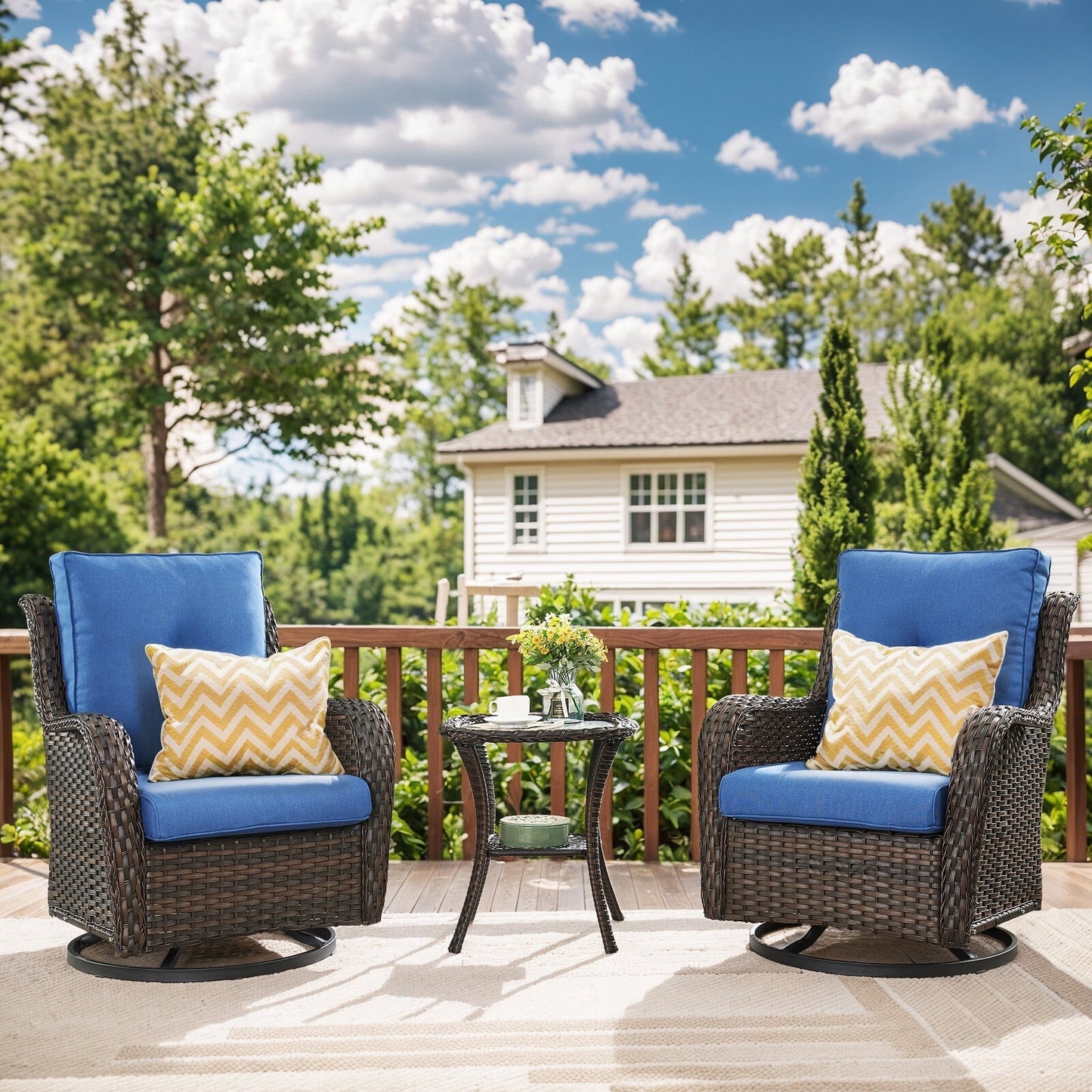 Bellefurn Outdoor Swivel Rocker Chairs Set of 2,Patio Wicker Swivel Glider Chairs Patio Rocking Chairs with Side Table Patio Furniture Set for Porch Deck Backyard Garden