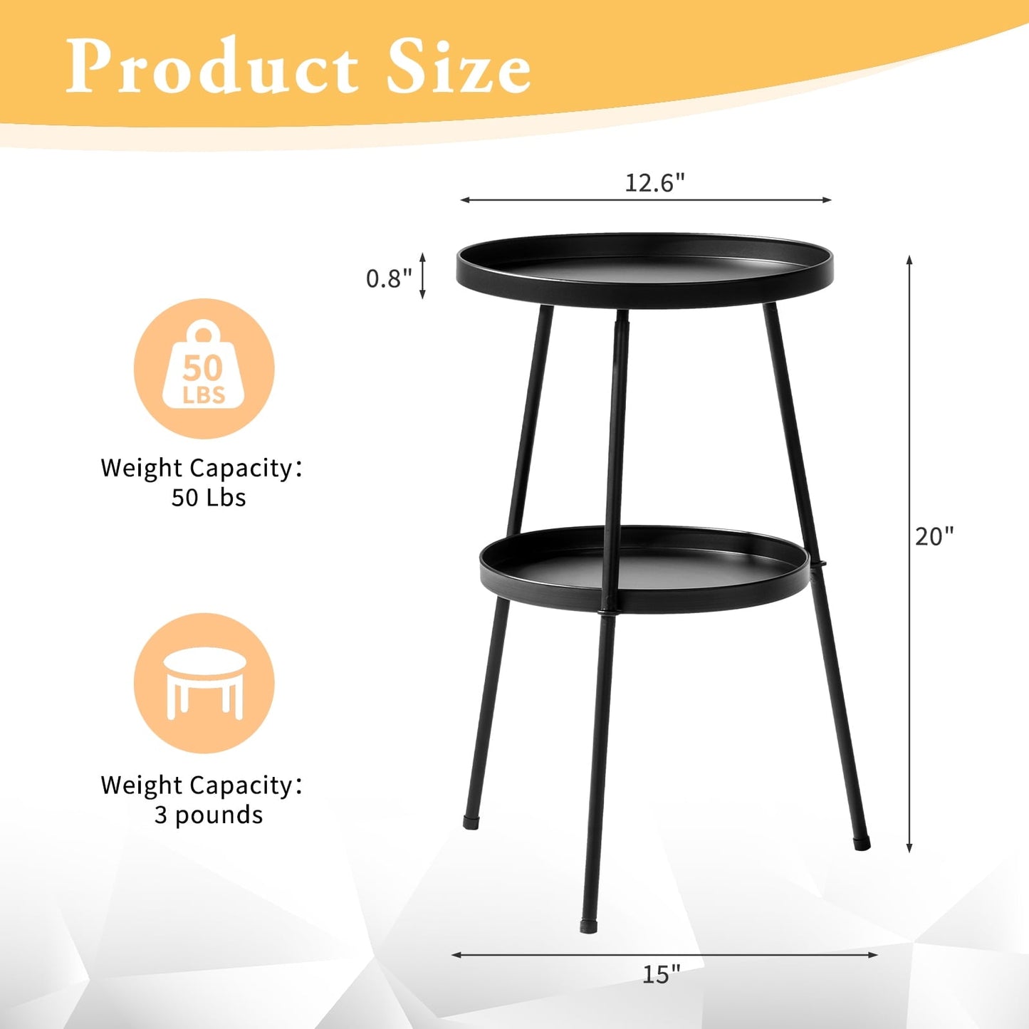 Ktaxon Round Side Table Small Space Saving Coffee Table Durable Iron Black