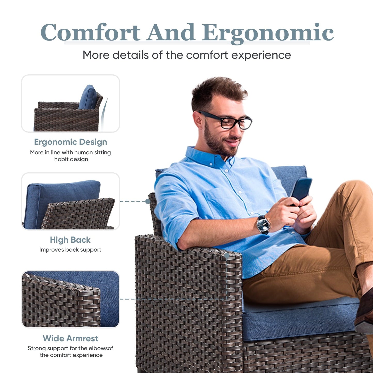 Bellefurn Outdoor Swivel Rocker Patio Chairs with Side Table,Patio Swivel Chairs Set of 2 Wicker Patio Swivel Rocking Chairs Set Patio Furniture Set for Porch Balcony Garden Deck Yard