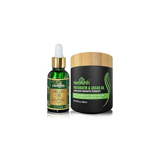 Herbishh H2 Combo (Condition + Hair Treatment) Pro Keratin Mask 250 gm and Argan Oil for 30ml Men & Women | Dry, Weak Frizz