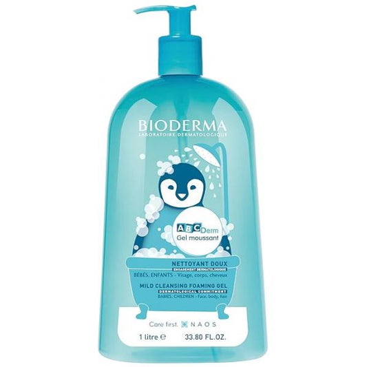 Bioderma ABCDerm Foaming Gel, Gentle Skin Cleanser and Moisturizing Body Wash for Babies Children, 33.8 Fl Oz