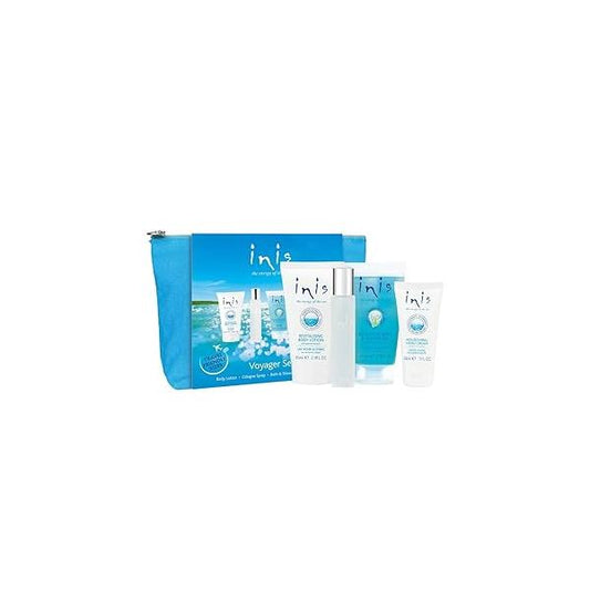 Inis the Energy of Sea Voyager Gift Set - Hydrating Body Lotion Refreshing Shower Gel Wash Unisex Cologne Hand Cream For Women Perfume Travel Size Cosmetics With Cosmetic Bag
